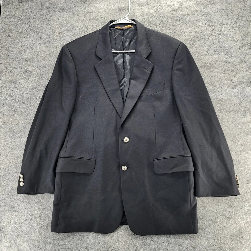 Jack Victor Sport Coat Mens 41R Blazer Black 2 Button Super 100's